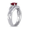 Thumbnail Image 1 of 6.0mm Lab-Created Ruby and 0.14 CT. T.W. Diamond Twist Shank Bridal Set in 10K White Gold