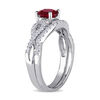 Thumbnail Image 2 of 6.0mm Lab-Created Ruby and 0.14 CT. T.W. Diamond Twist Shank Bridal Set in 10K White Gold