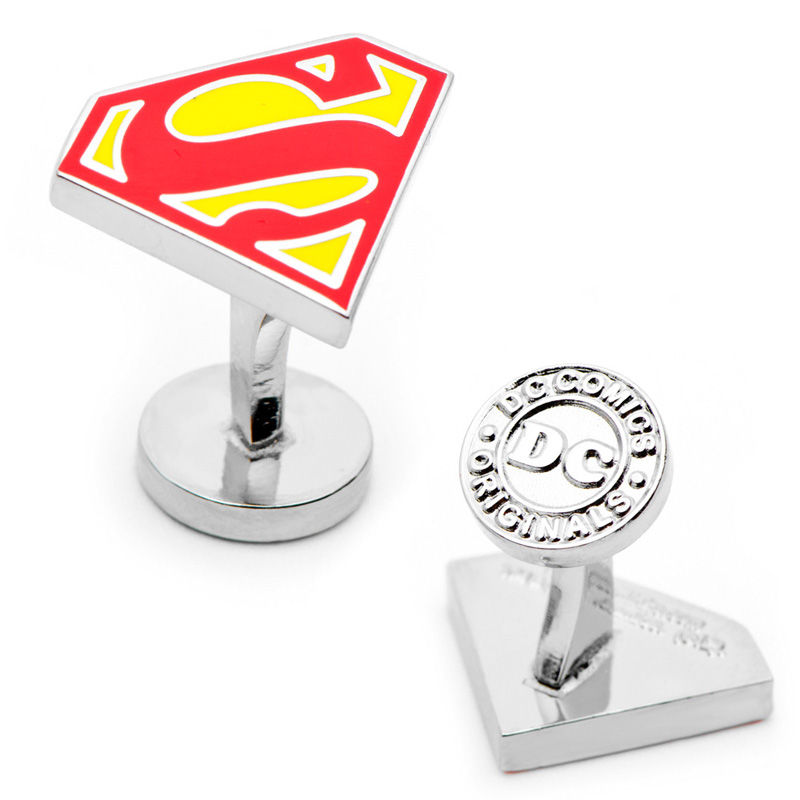 Main Image 2 of DC Comics Superman Shield Enamel Cuff Links in White Rhodium Brass