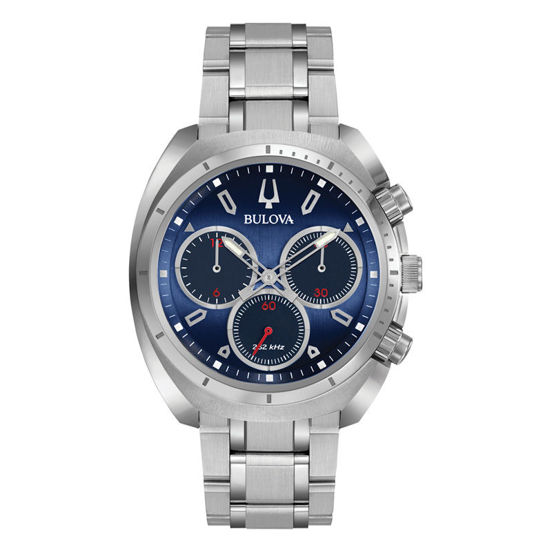Men s Bulova Curv Chronograph Watch with Blue Dial Model 96A185