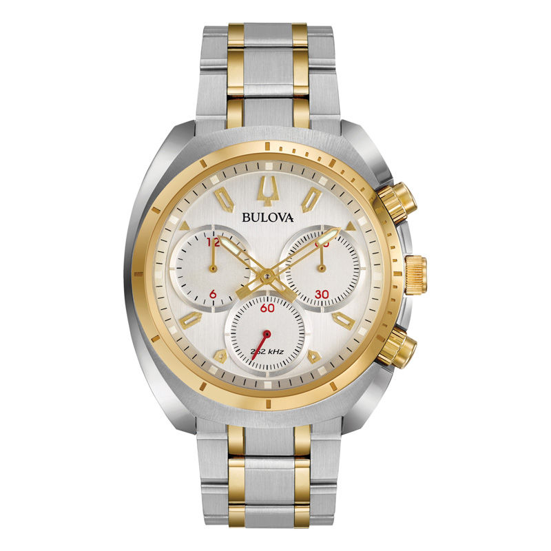 Men's Bulova Curv Chronograph Two-Tone Watch with Silver-Tone Dial (Model: 98A157)|Peoples Jewellers