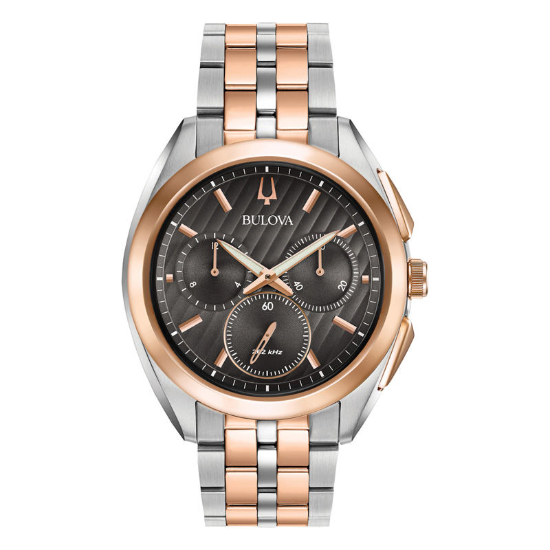 Men's Bulova Curv Chronograph Two-Tone Watch with Dark Grey Dial (Model: 98A160)|Peoples Jewellers