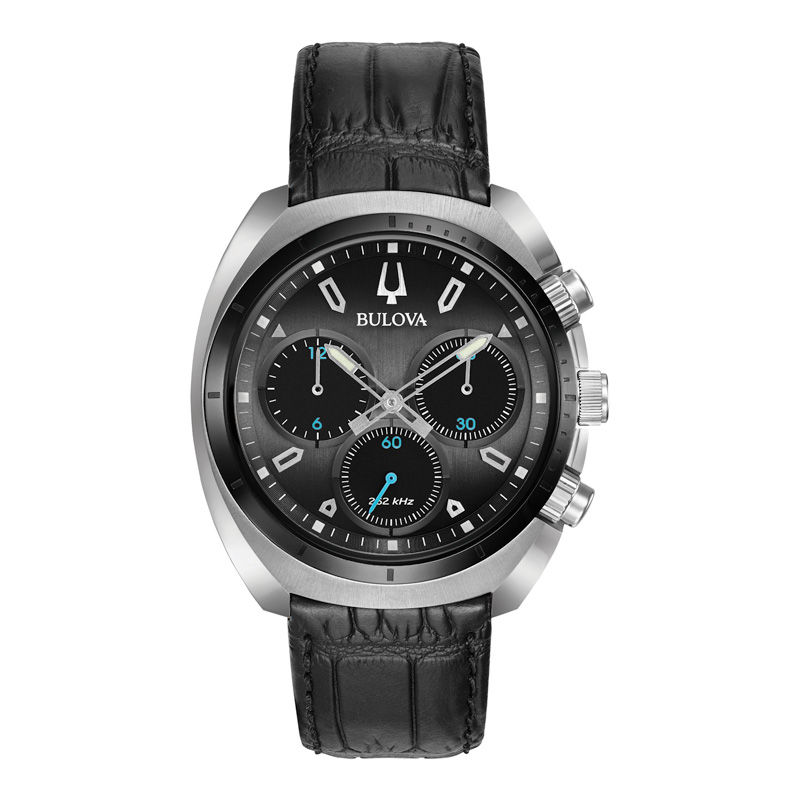 Men's Bulova Curv Chronograph Strap Watch with Dark Grey Dial (Model: 98A155)|Peoples Jewellers