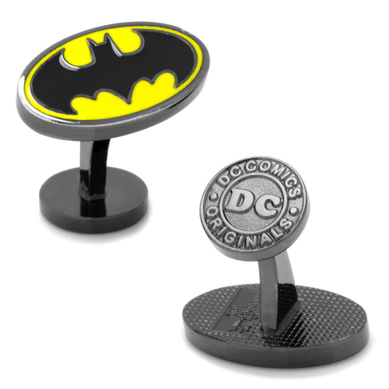 Main Image 2 of DC Comics Batman Logo Enamel Cuff Links in Grey Rhodium Brass