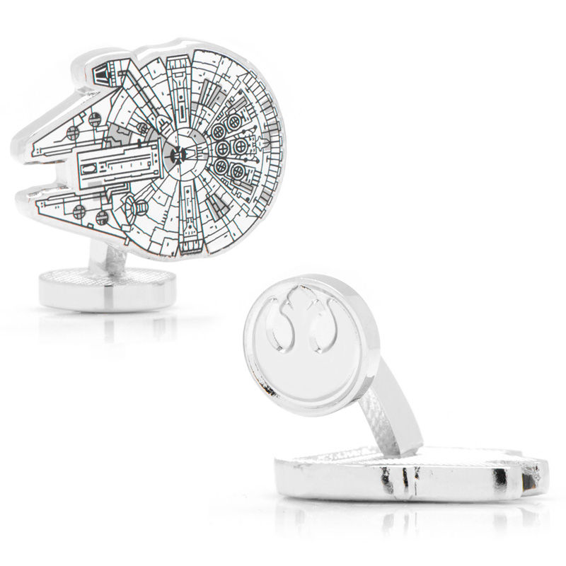 Men's STAR WARS Millennium Falcon Enamel Cuff Links in White Rhodium Brass