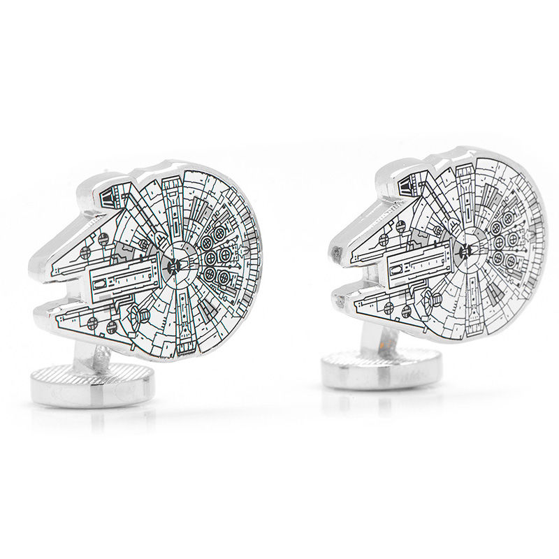 Main Image 2 of STAR WARS Millennium Falcon Enamel Cuff Links in White Rhodium Brass