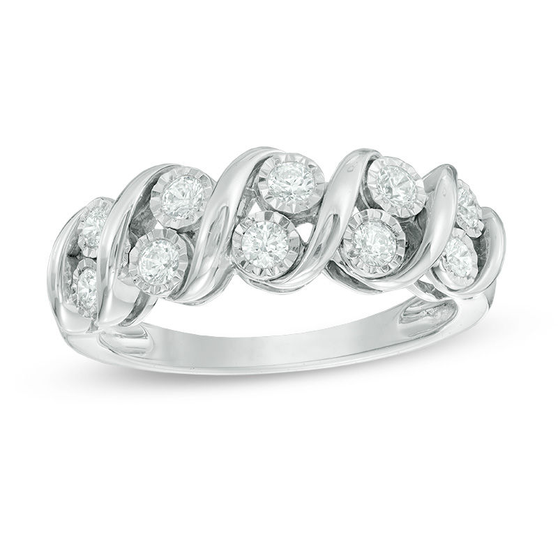 0.33 CT. T.W. Diamond Double Row "S" Anniversary Band in 10K White Gold