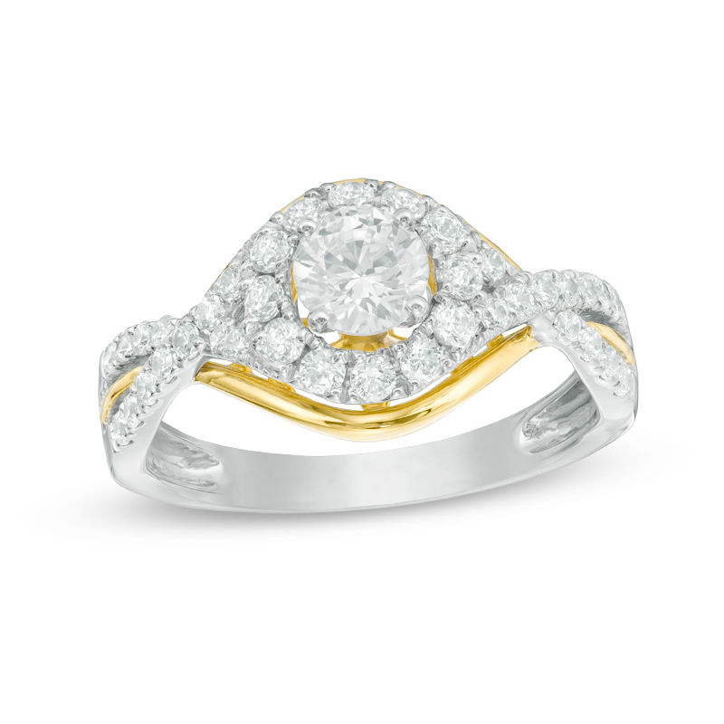 Main Image 1 of 1.00 CT. T.W. Diamond Frame Twist Engagement Ring in 14K Two-Tone Gold