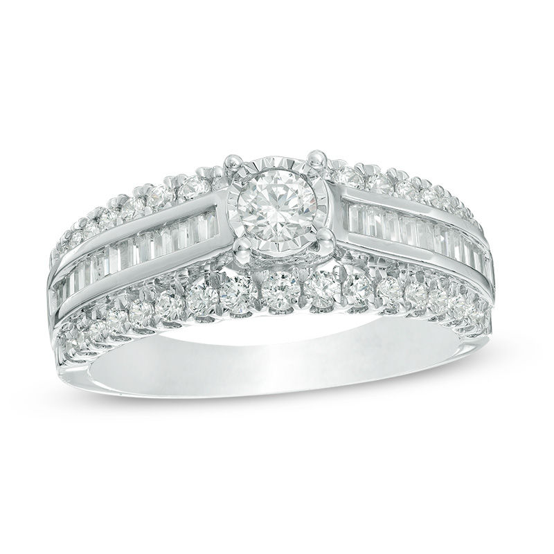 1.00 CT. T.W. Diamond Multi-Row Engagement Ring in 10K White Gold|Peoples Jewellers
