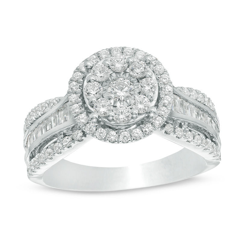 1.00 CT. T.W. Composite Diamond Frame Multi-Row Engagement Ring in 10K White Gold