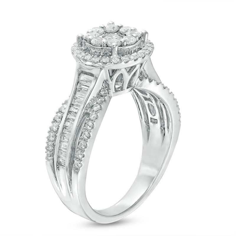 1.00 CT. T.W. Composite Diamond Frame Multi-Row Engagement Ring in 10K White Gold