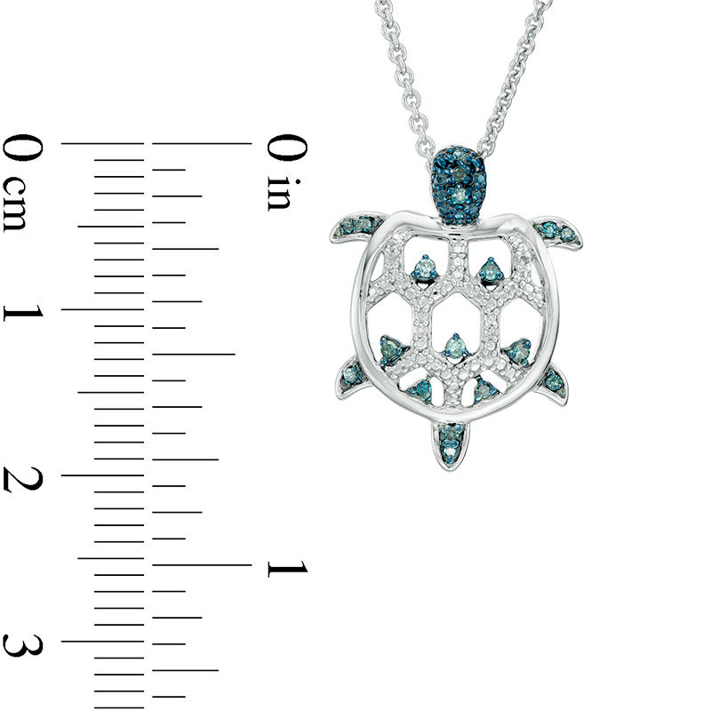 Main Image 2 of 0.09 CT. T.W. Enhanced Blue and White Diamond Turtle Pendant in Sterling Silver