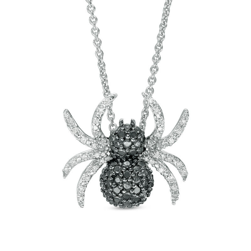 0.10 CT. T.W. Enhanced Black and White Diamond Spider Pendant in Sterling Silver