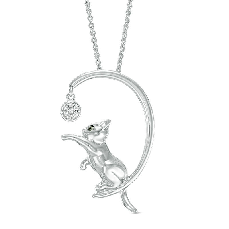 Enhanced Black and White Diamond Accent Kitten Moon Pendant in Sterling Silver