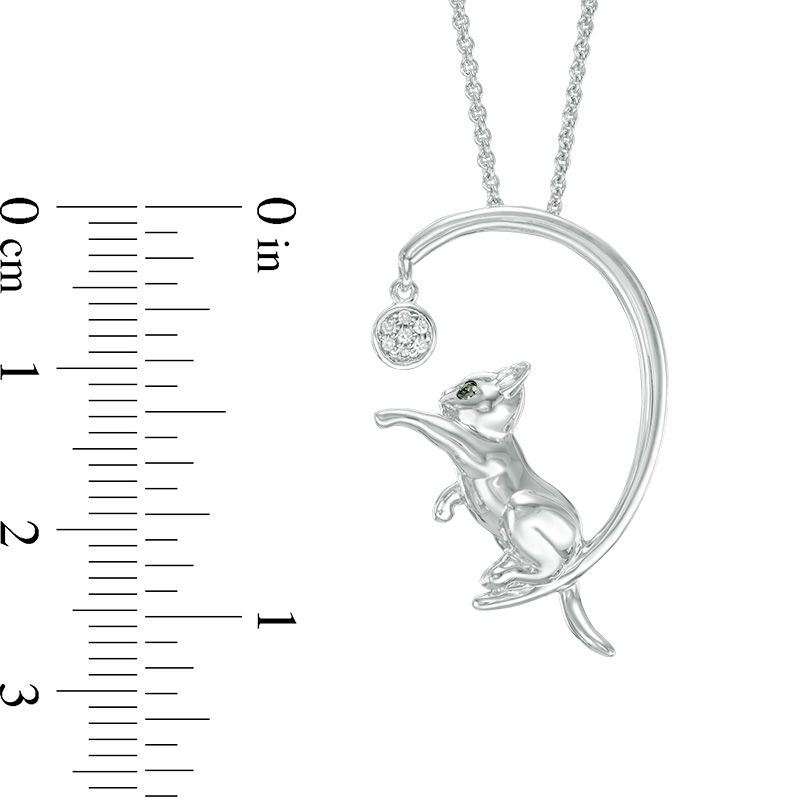 Enhanced Black and White Diamond Accent Kitten Moon Pendant in Sterling Silver