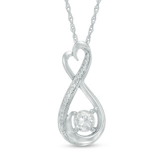 5.0mm Lab-Created White Sapphire and Diamond Accent Heart-Shaped Infinity Pendant in Sterling Silver