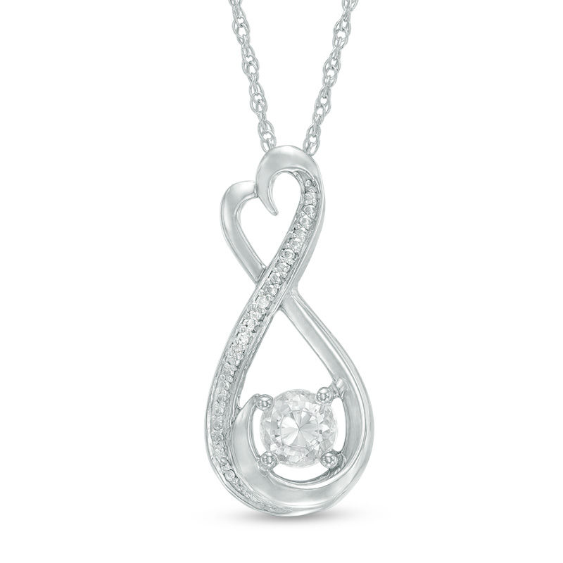 5.0mm Lab-Created White Sapphire and Diamond Accent Heart-Shaped Infinity Pendant in Sterling Silver