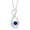 Thumbnail Image 0 of 5.0mm Lab-Created Blue Sapphire and Diamond Accent Heart-Shaped Infinity Pendant in Sterling Silver