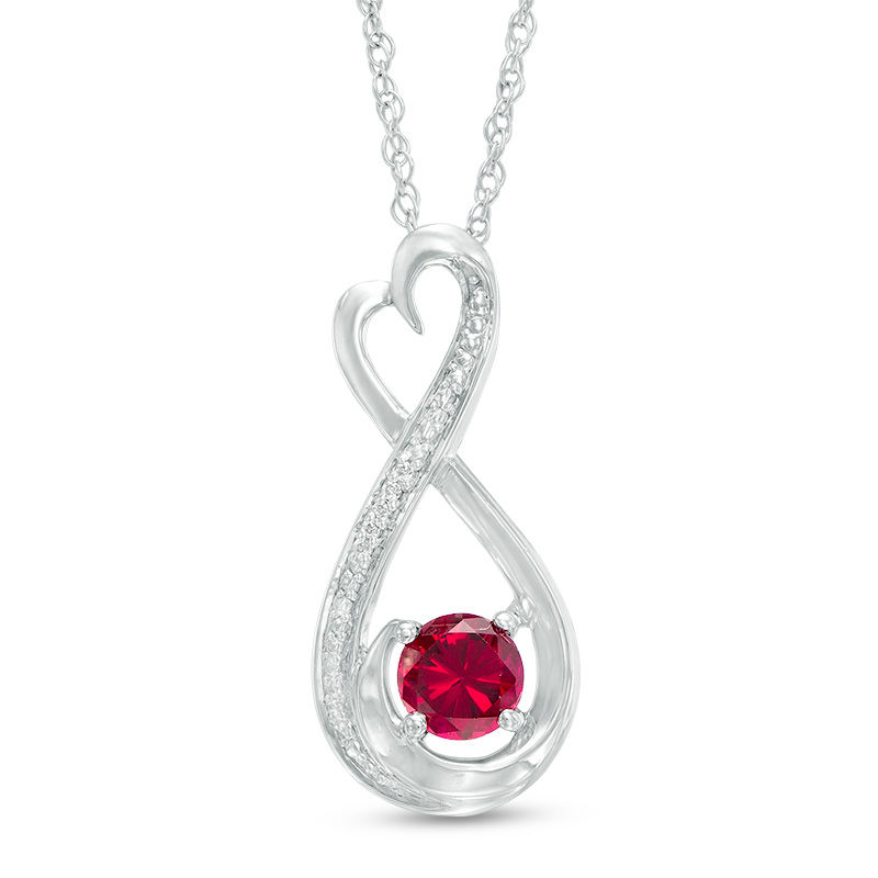 5.0mm Lab-Created Ruby and Diamond Accent Heart-Shaped Infinity Pendant in Sterling Silver