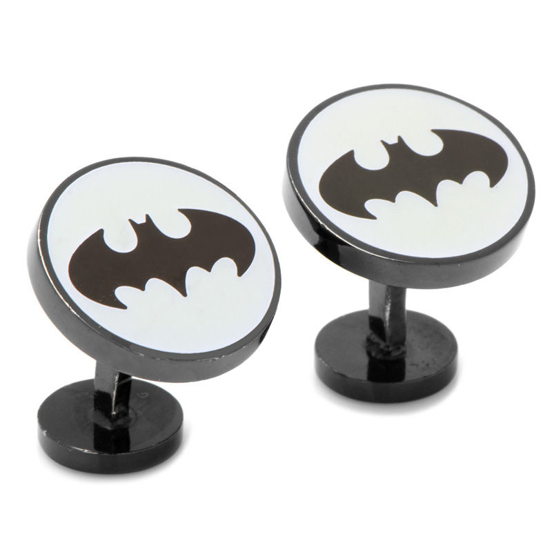 DC Comics Glow in the Dark Batman Signal Enamel Cuff Links in Grey Rhodium Brass