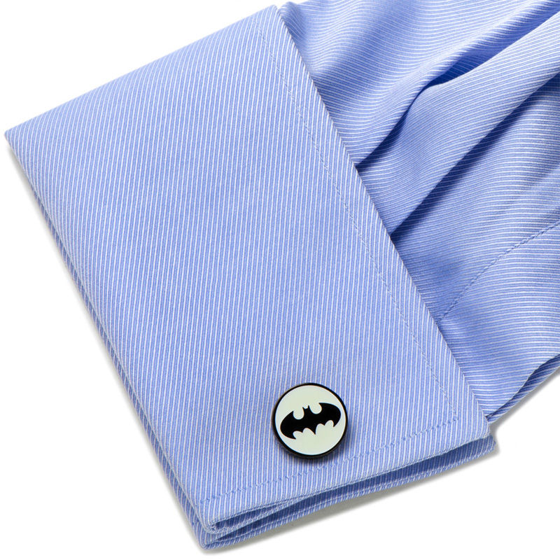 Men's DC Comics Glow in the Dark Batman Signal Enamel Cuff Links in Grey Rhodium Brass