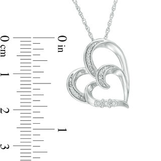 Diamond Accent Tilted Double Heart Pendant in Sterling Silver