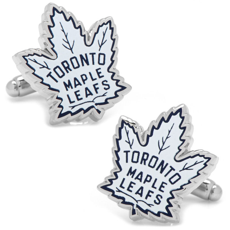 Men's NHL Toronto Maple Leafs Logo Enamel Cuff Links in White Rhodium Brass