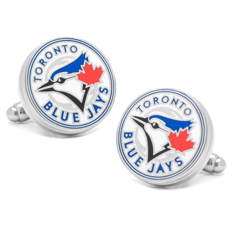 Men's MLB Toronto Blue Jays Logo Enamel Cuff Links in White Rhodium Brass