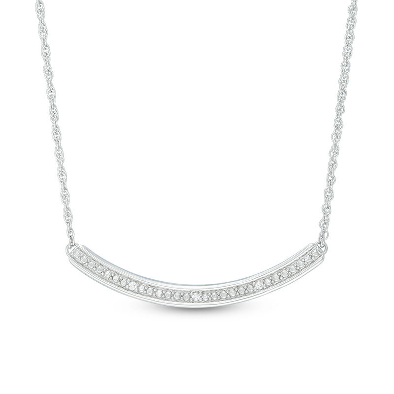 Diamond Accent Curved Bar Necklace in Sterling Silver|Peoples Jewellers