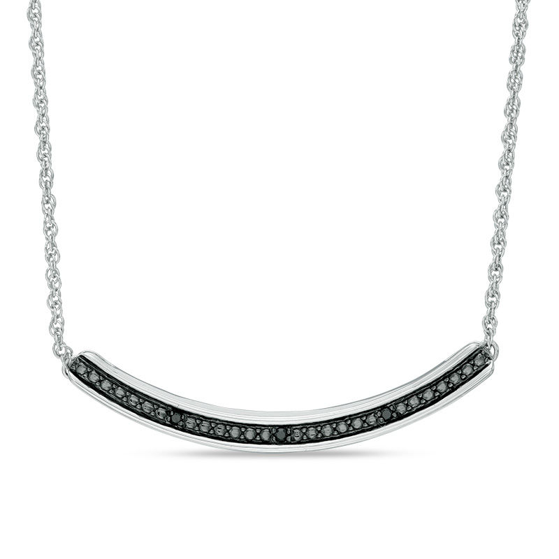 Black Diamond Accent Curved Bar Necklace in Sterling Silver