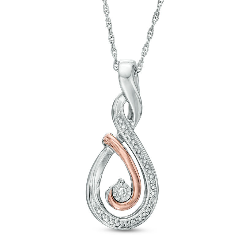 Diamond Accent Twist Pendant in Sterling Silver and 10K Rose Gold