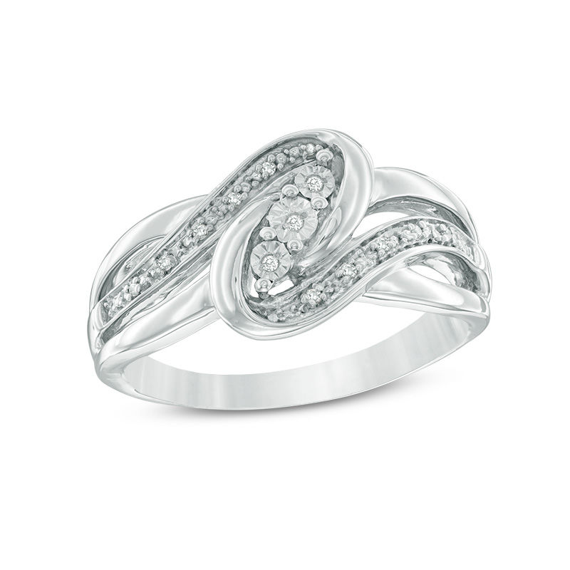 Diamond Accent Three Stone Bypass Ring in Sterling Silver|Peoples Jewellers