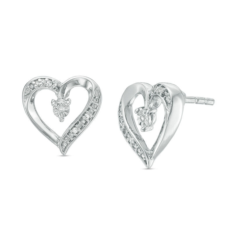 Diamond Accent Heart Stud Earrings in Sterling Silver|Peoples Jewellers