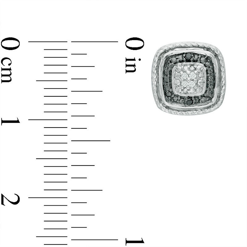 Main Image 2 of Black and White Diamond Accent Cushion Frame Stud Earrings in Sterling Silver