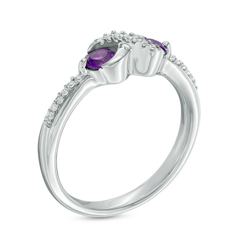 Amethyst and Diamond Accent "X" Ring in Sterling Silver