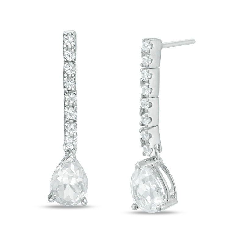 Pear-Shaped Lab-Created White Sapphire Dangle Drop Earrings in 10K White Gold|Peoples Jewellers