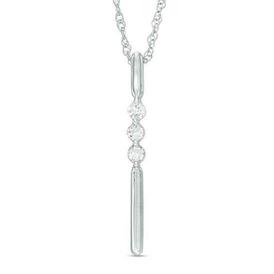 Lab-Created White Sapphire Linear Three Stone Bar Pendant in Sterling Silver