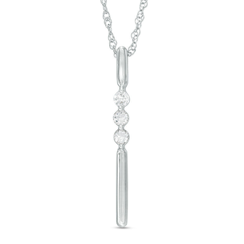Lab-Created White Sapphire Linear Three Stone Bar Pendant in Sterling Silver|Peoples Jewellers