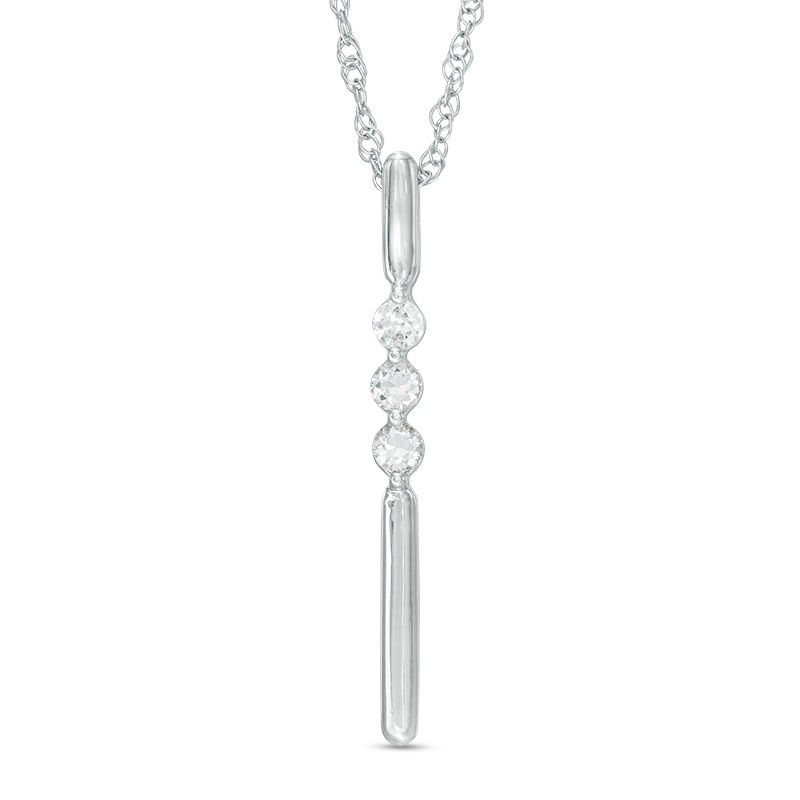 Lab-Created White Sapphire Linear Three Stone Bar Pendant in Sterling Silver