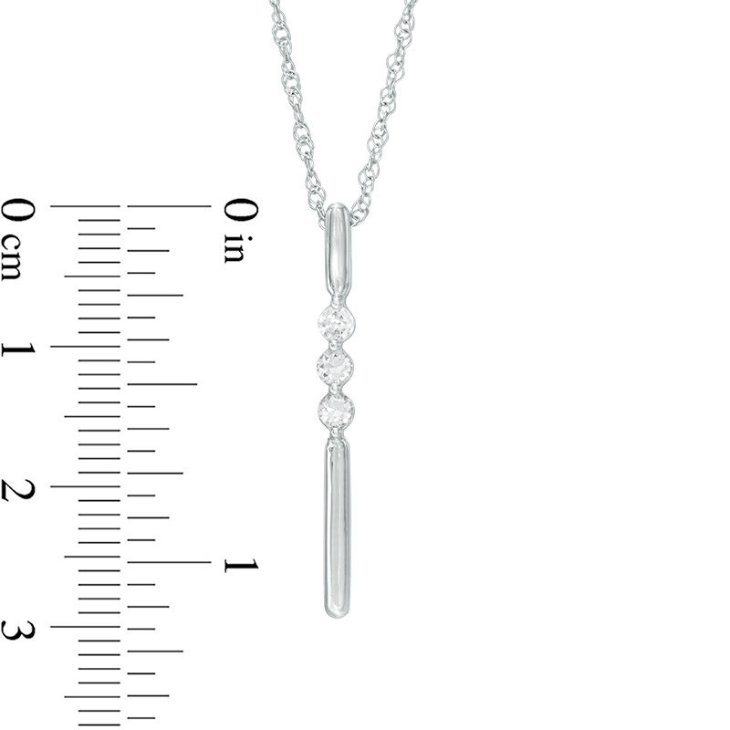 Lab-Created White Sapphire Linear Three Stone Bar Pendant in Sterling Silver
