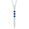 Lab-Created Blue Sapphire Linear Three Stone Bar Pendant in Sterling Silver