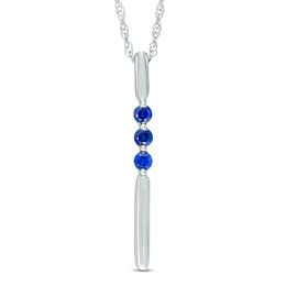 Lab-Created Blue Sapphire Linear Three Stone Bar Pendant in Sterling Silver