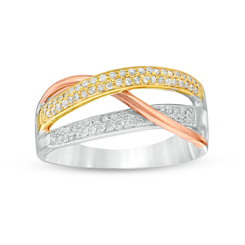 0.23 CT. T.W. Diamond Layered Crossover Ring in Sterling Silver and 10K Two-Tone Gold|Peoples Jewellers