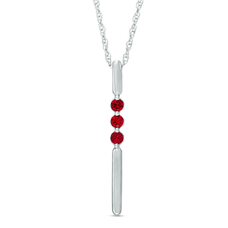 Lab-Created Ruby Linear Three Stone Bar Pendant in Sterling Silver