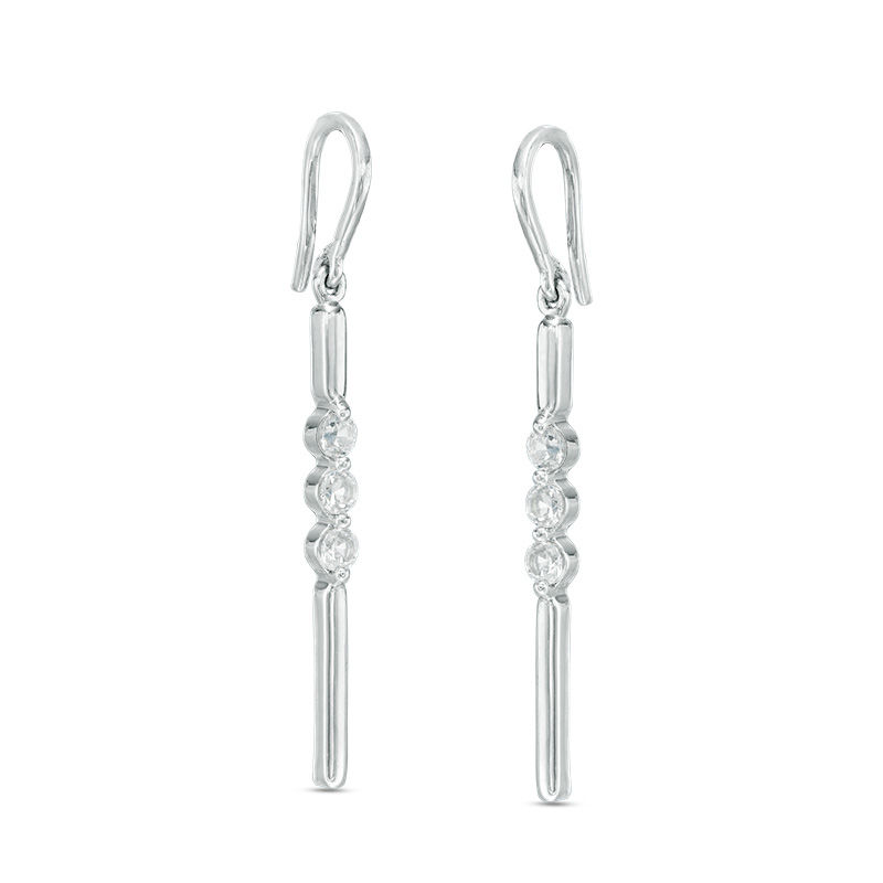 Lab-Created White Sapphire Three Stone Bar Drop Earrings in Sterling Silver