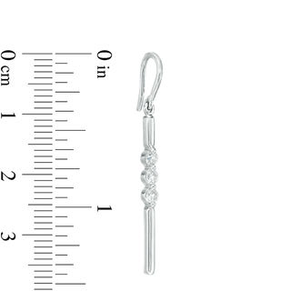 Lab-Created White Sapphire Three Stone Bar Drop Earrings in Sterling Silver