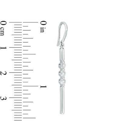 Lab-Created White Sapphire Three Stone Bar Drop Earrings in Sterling Silver