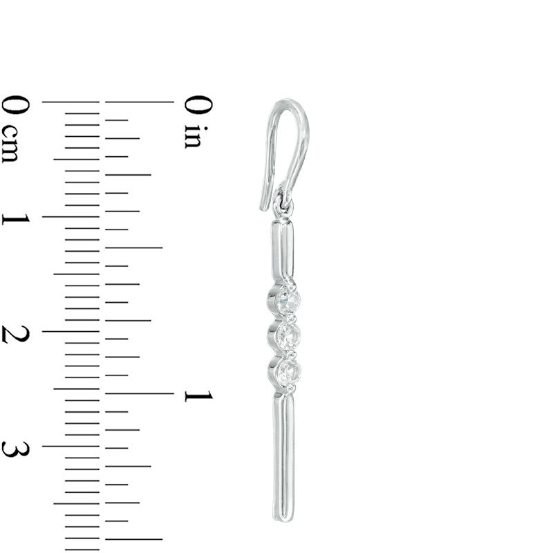 Lab-Created White Sapphire Three Stone Bar Drop Earrings in Sterling Silver