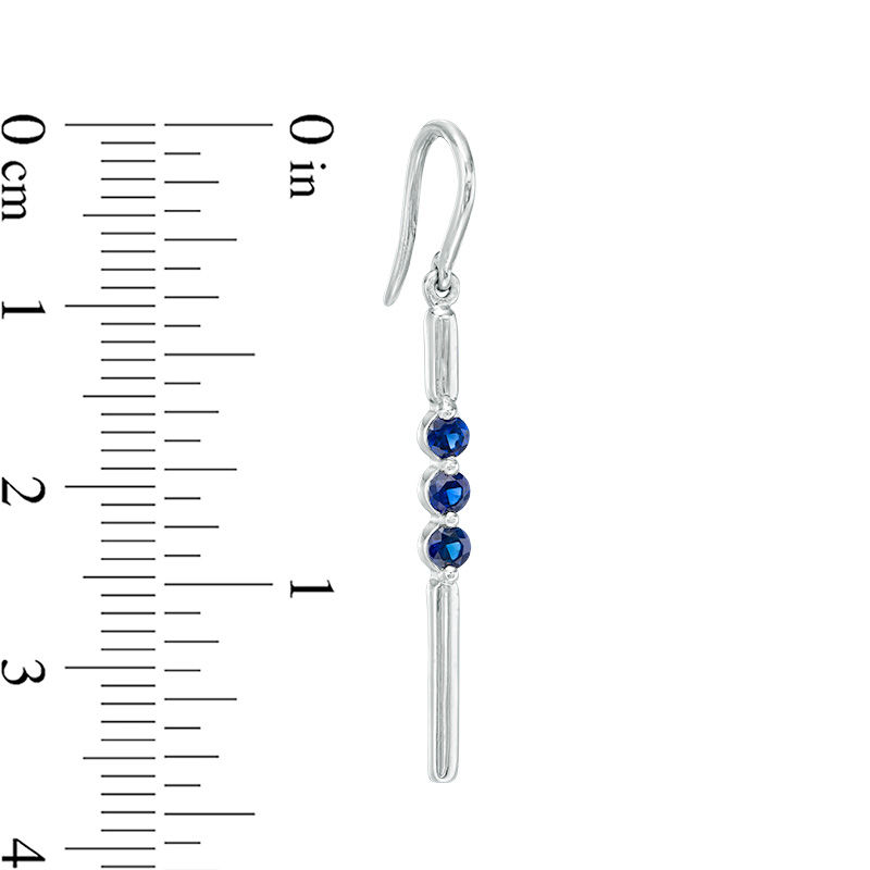 Main Image 2 of Lab-Created Blue Sapphire Three Stone Bar Drop Earrings in Sterling Silver