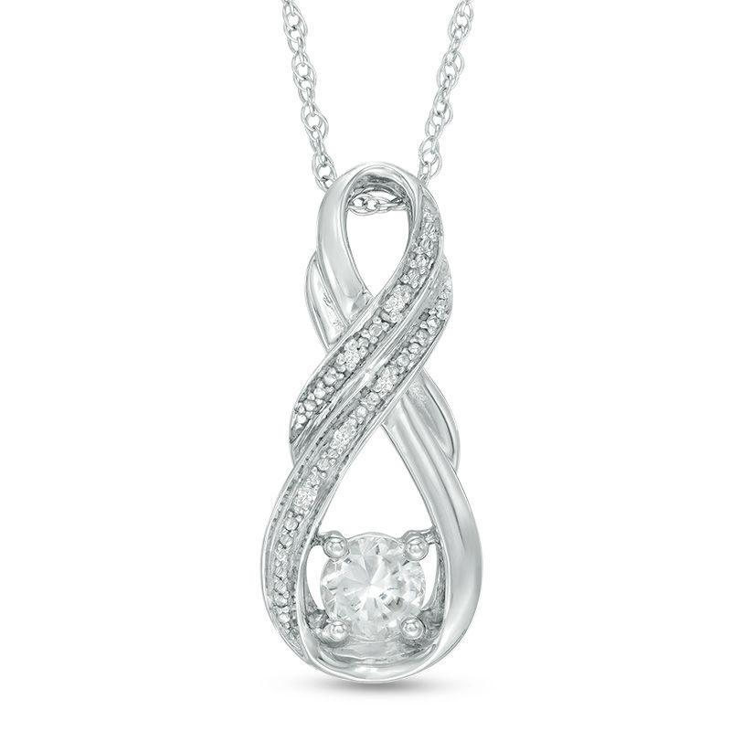 5.0mm Lab-Created White Sapphire and Diamond Accent Double Row Infinity Pendant in Sterling Silver